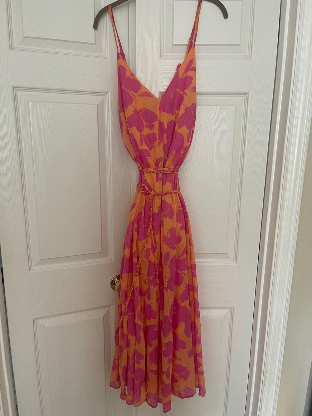 GAP Pink and Orange Floral Maxi Dress with Tie Waist